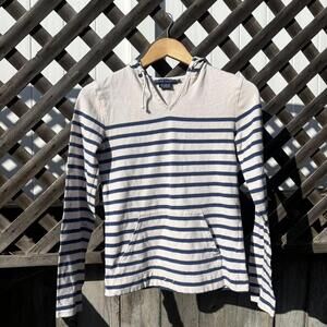 Ralph Lauren Striped Knit Hoodie — Navy/Cream (S)